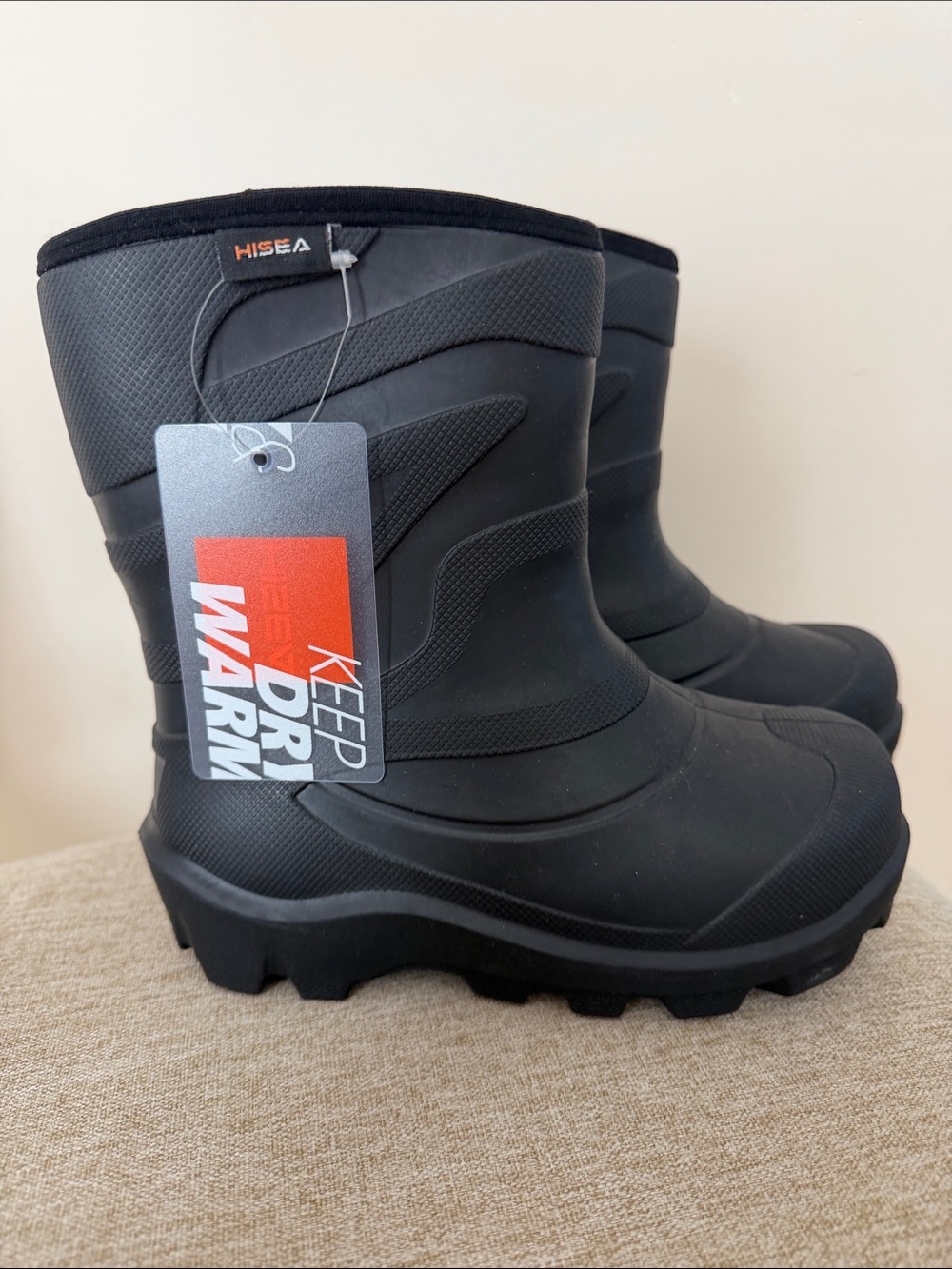 HISEA Black Waterproof Winter Rain & Snow Boots. Kids size 1. NWT